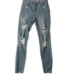 American Eagle Outfitters Blue Skinny Jeans with Distressed Details